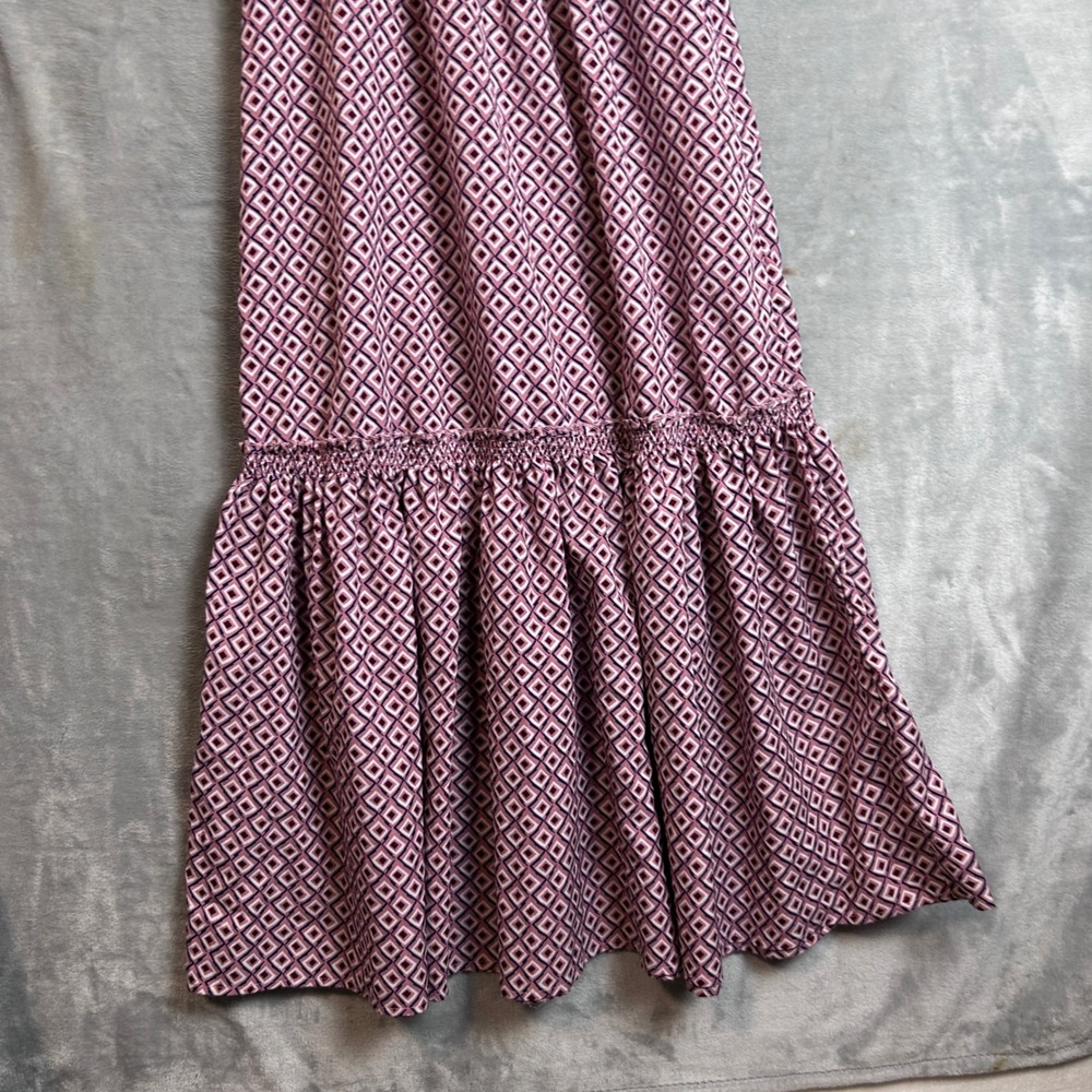 Hayden Los Angeles Maxi Dress Pink Geometric Smocked Mock Neck Medium - Picture 4 of 9